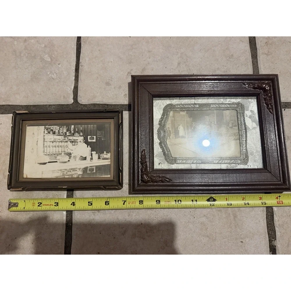Set Of Two Vintage Picture Frames With Old Western/horse Buggy /bar Pictures